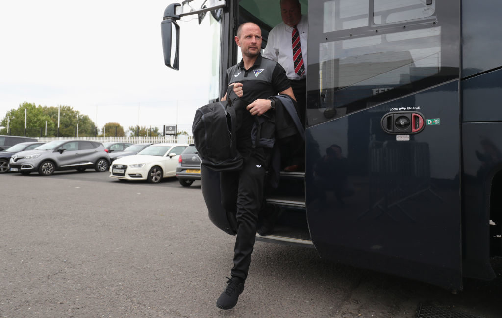 BOREHAMWOOD, ENGLAND - SEPTEMBER 08: Dunfermline manager Allan Johnston during the Scottish Challenge Cup match between Boreham Wood and Dunfermline at Meadow Park on September 8, 2018 in Borehamwood, England.