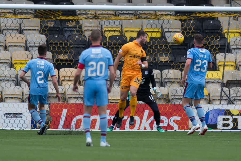 20th October 2018, Tony Macaroni Arena, Livingston, Scotland; Ladbrokes Premiership football, Livingston versus Dundee; Craig Halkett of Livingston scores for 2-0 in the 43rd minute (photo by David Young/Action Plus via Getty Images)