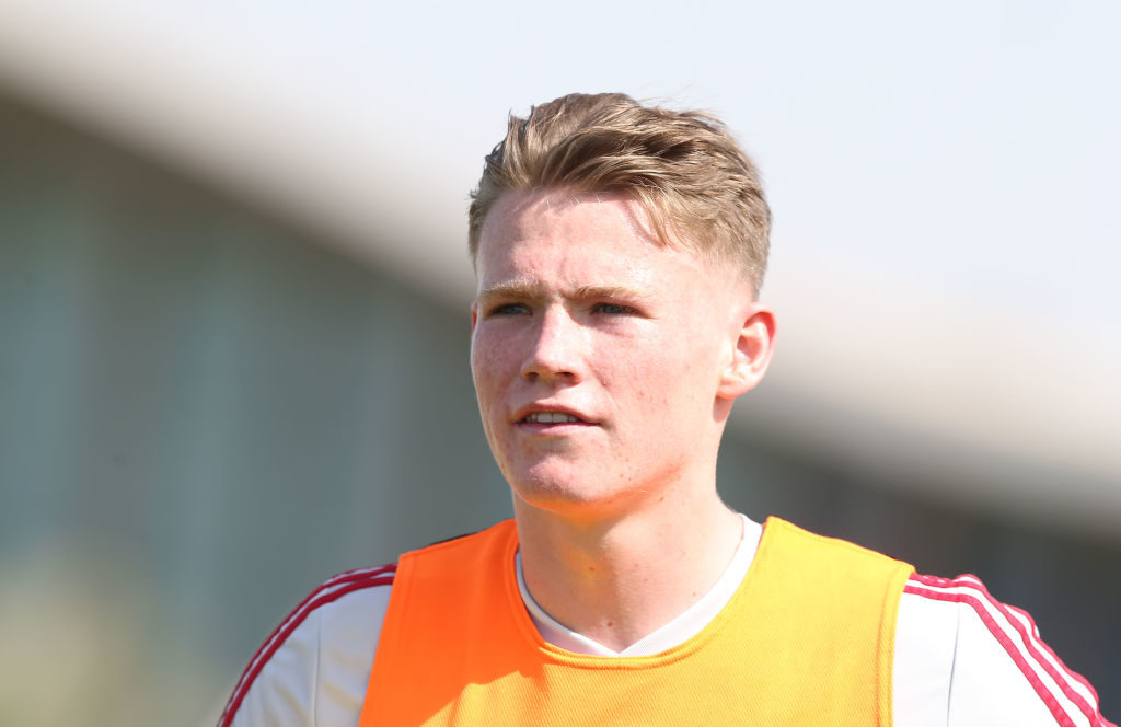 DUBAI, ENGLAND - JANUARY 09: (EXCLUSIVE COVERAGE) Scott McTominay of Manchester United in action during a first team training session at Nad Al Sheba Sports Complex on January 9, 2019 in Dubai, United Arab Emirates.