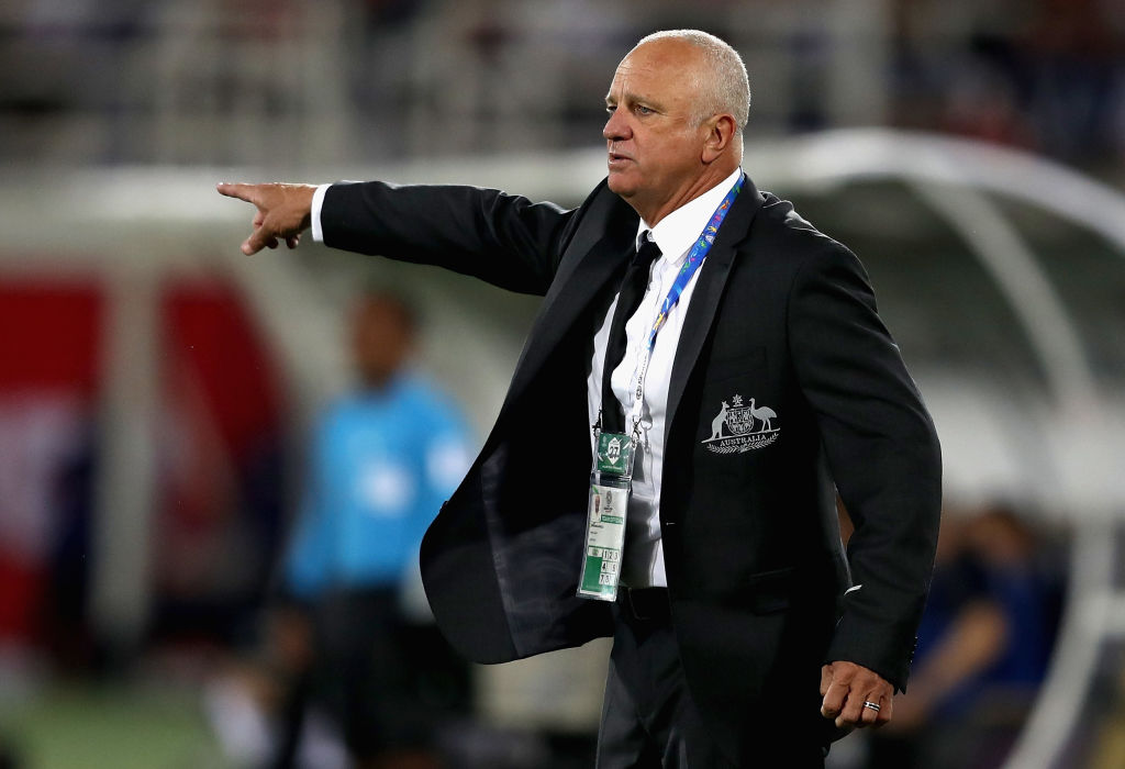 AL AIN, UNITED ARAB EMIRATES - JANUARY 15: Graham Arnold the head coach of Australia during the AFC Asian Cup Group B match between Australia and Syria at Khalifa Bin Zayed Stadium on January 15, 2019 in Al Ain, United Arab Emirates.