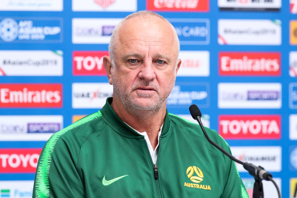 ABU DHABI, UNITED ARAB EMIRATES - JANUARY 20: Graham Arnold coach of Auatralia attends a press conference at Khalifa bin Zayed Stadium on January 20, 2019 in Abu Dhabi, United Arab Emirates.