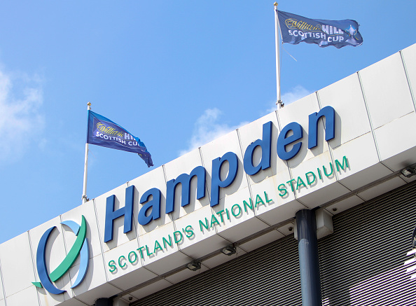 30.05.2015. Hampden Park, Glasgow, Scotland. Scottish Cup Final. Falkirk versus Inverness CT. National stadium with the sponsors flags