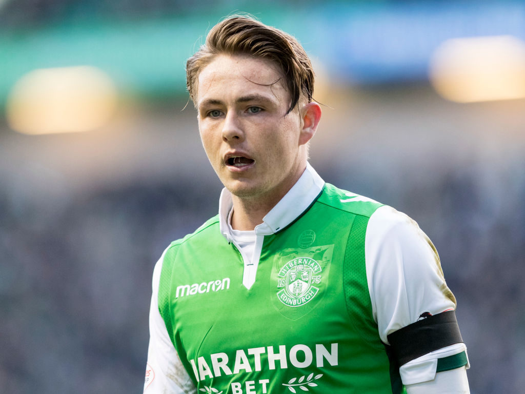 17th February 2018, Easter Road, Edinburgh, Scotland; Scottish Premier League football, Hibernian versus Aberdeen; Scott Allan of Hibernian