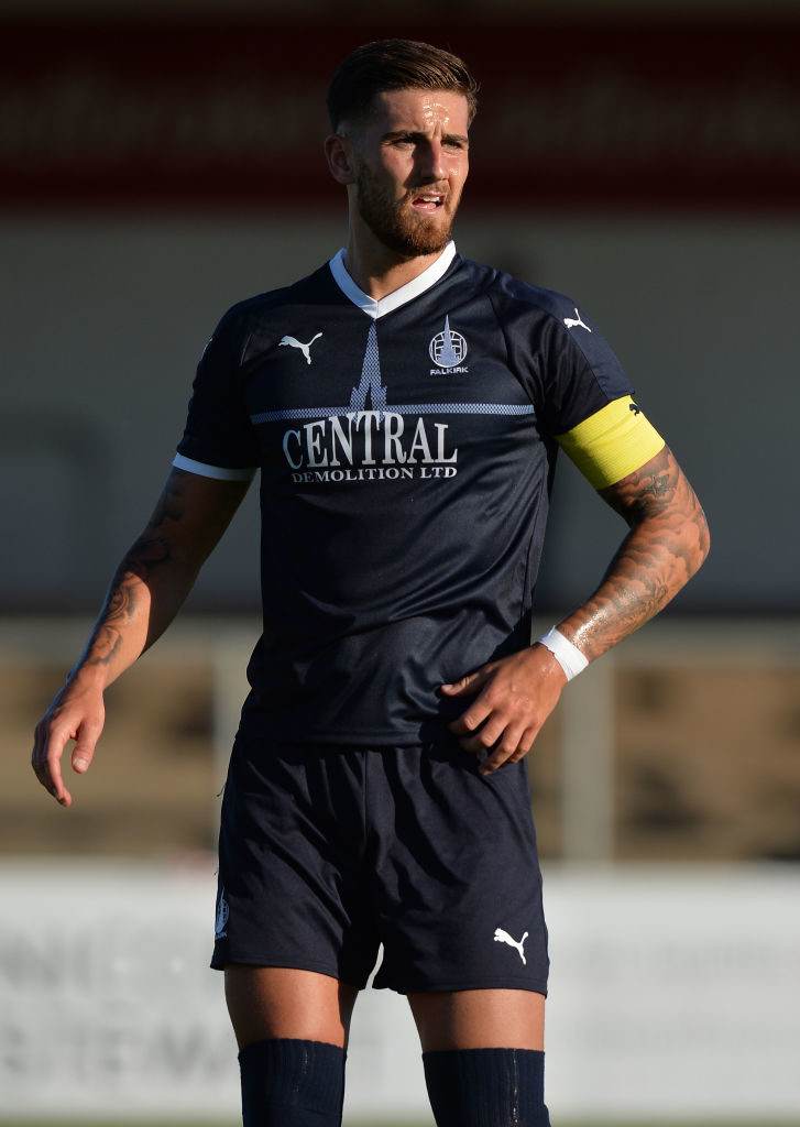 ARBROATH, SCOTLAND - JULY 04: Tom Dallison of Falkirk in action during the Pre-Season Friendly between Falkirk and Aberdeen at Gayfield Park on July 4, 2018 in Arbroath, Scotland.
