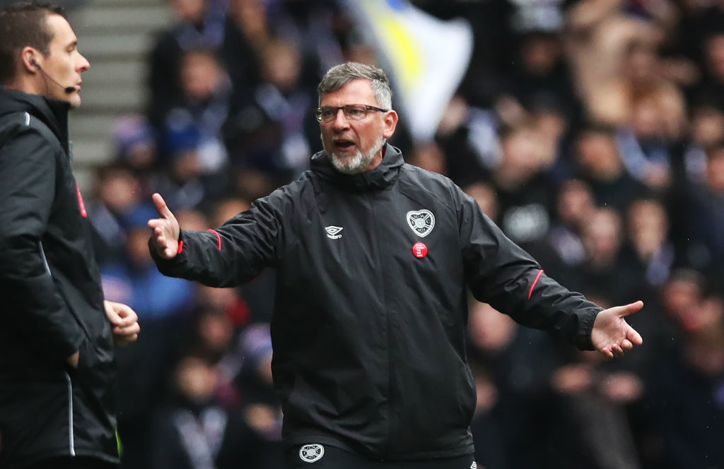 GLASGOW, SCOTLAND - OCTOBER 07: Heart of Midlothian manager Craig Levein reacts during the Scottish Ladbrokes Premiership match between Rangers and Hearts at Ibrox Stadium on October 7, 2018 in Glasgow, Scotland.