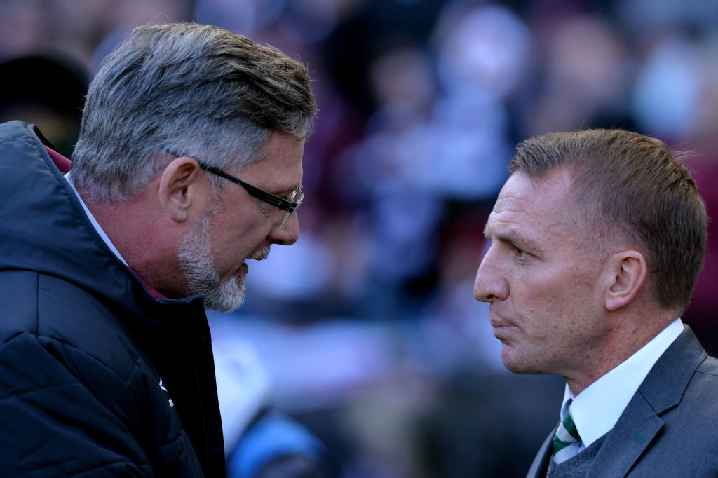 EDINBURGH, SCOTLAND - OCTOBER 28: Brendan Rodgers, Manager of Celtic and Craig Levein, Manager of Heart of Midlothian F.C. prior to the Betfred Scottish League Cup Semi Final between Heart of Midlothian FC and Celtic FC on October 28, 2018 in Edinburgh, Scotland.