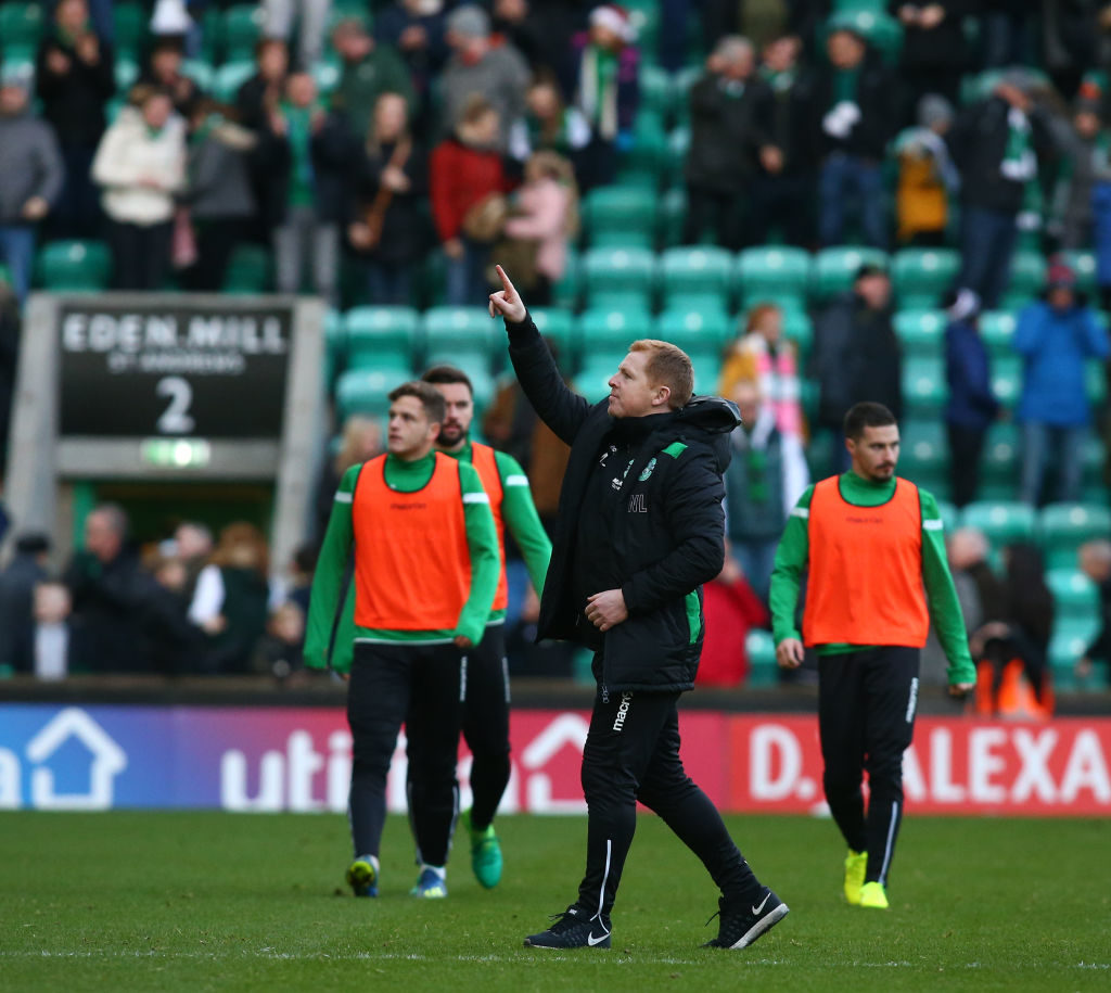 16th December 2018, Easter Road, Edinburgh, Scotland; Ladbrokes Premiership football, Hibernian versus Celtic; Hibernian Manager Neil Lennon celebrates his teams victory by applauding the fans