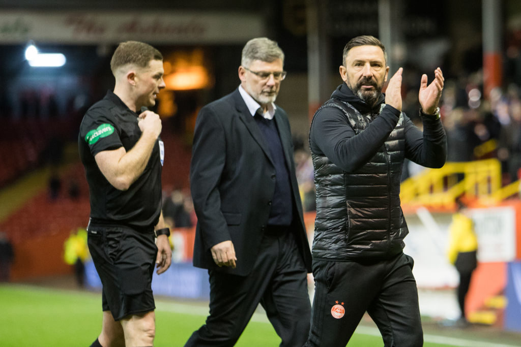 ABERDEEN, SCOTLAND - DECEMBER 22: Aberdeen manager Derek McInnes applauds fans at the final whistle during the Ladbrokes Scottish Premiership match between Aberdeen and Hearts at Pittodrie Stadium on December 22, 2018 in Aberdeen, Scotland. 