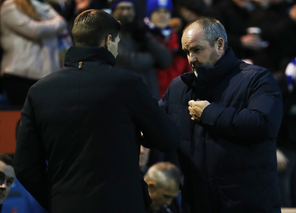KILMARNOCK, SCOTLAND - FEBRUARY 09: Rangers manager Steven Gerrard and Kilmarnock manager Steve Clarke shakes hands during the Scottish Cup 5th Round match between Kilmarnock and Rangers at Rugby Park on February 9, 2019 in Kilmarnock, Scotland.