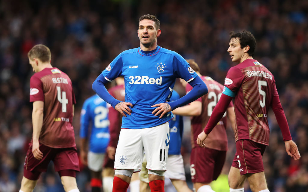 GLASGOW, SCOTLAND - FEBRUARY 16: Kyle Lafferty of Rangers looks on during the Ladbrookes Scottish Premiership match between Rangers and St Johnstone at Ibrox Stadium on February 16, 2019 in Glasgow, Scotland.
