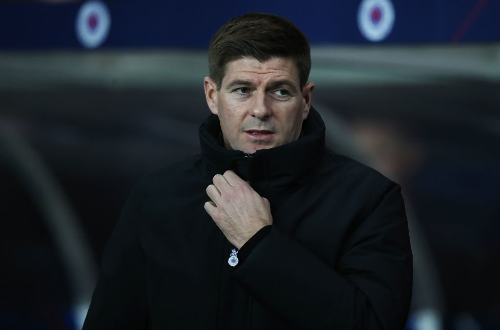 GLASGOW, SCOTLAND - FEBRUARY 27: Rangers manager Steven Gerrard looks on during the Ladbrokes Scottish Premier League match between Rangers and Dundee at Ibrox Stadium on February 27, 2019 in Glasgow, Scotland.