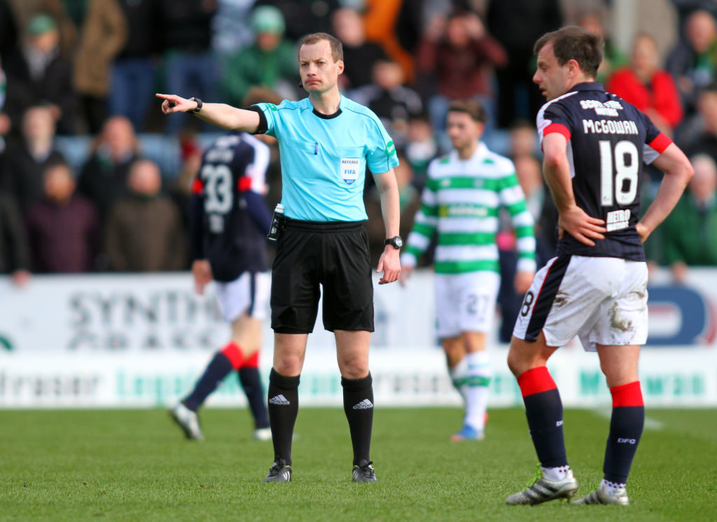 March 19th 2017, Dens Park, Dundee, Scotland; SPL Premier league football, Dundee United versus Celtic FC; Referee Willie Collum