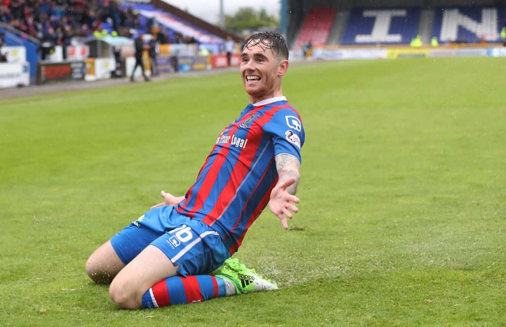 INVERNESS, SCOTLAND - MAY 20: Greg Tansey of Inverness Caledonian Thistle celebrates after he scores during the Ladbrokes Premiership match between Inverness Caledonian Thistle and Motherwell at the Tulloch Caledonian Stadium on May 20th, 2017 in Inverness, Scotland.