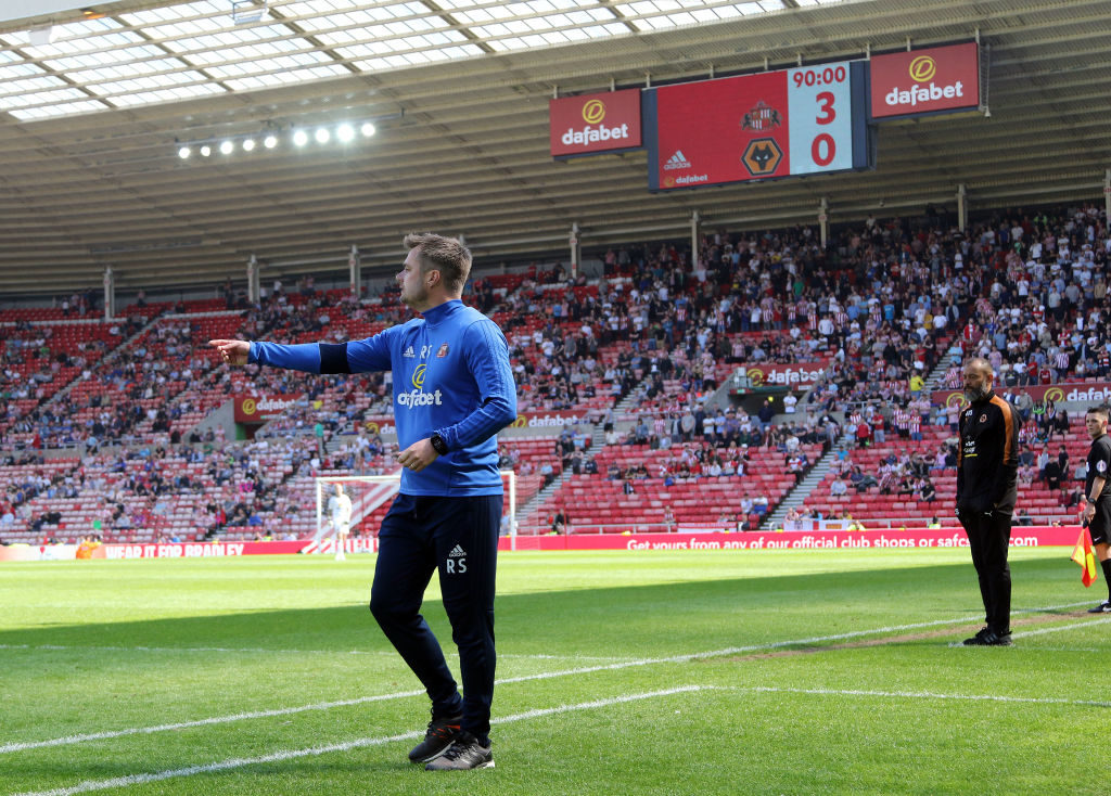SUNDERLAND, ENGLAND - MAY 06: Sunderland caretaker manager Robbie Stockdale during he Sky Bet Championship match between Sunderland and Wolverhampton Wonderers at Stadium of Light on May 6, 2018 in Sunderland, England. hibs