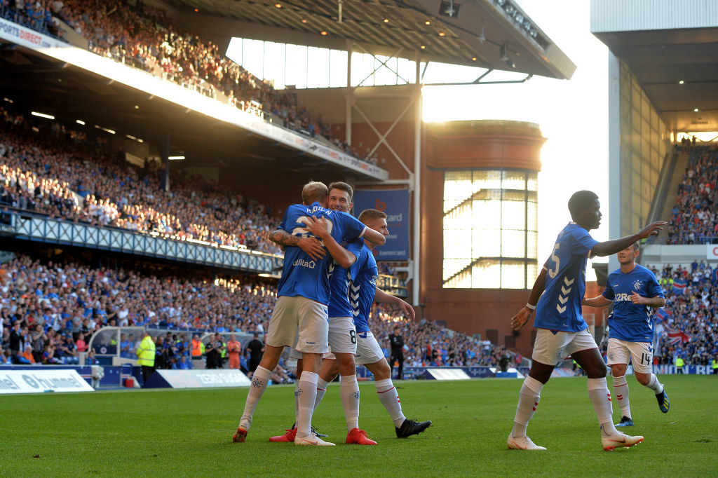 GLASGOW, SCOTLAND - JULY 06: Zak Rudden of Rangers celebrates after scoring a goal in the second half of the game during the Pre-Season Friendly between Rangers and Bury at Ibrox Stadium on July 6, 2018 in Glasgow, Scotland.