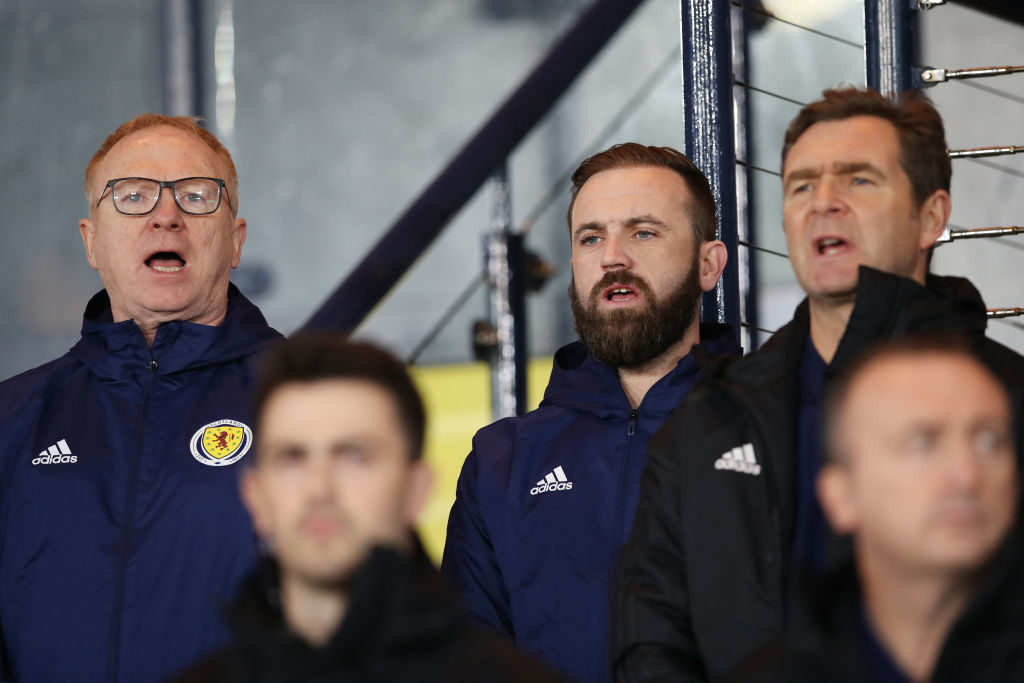GLASGOW, SCOTLAND - NOVEMBER 20: Scotland manager Alex McLeish and assistant James McFadden are seen during the UEFA Nations League C group one match between Scotland and Israel at Hampden Park on November 20, 2018 in Glasgow, United Kingdom.