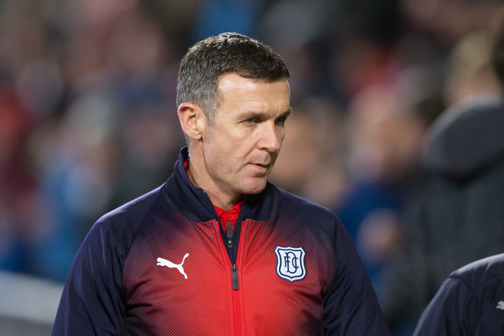23rd January 2019, Tynecastle Park, Edinburgh, Scotland; Ladbrokes Premiership football, Heart of Midlothian versus Dundee; Dundee manager Jim McIntyre