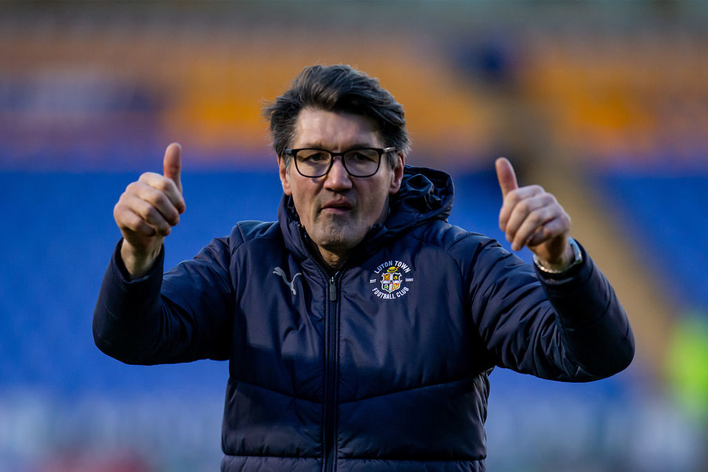 Mick Harford Manager of Luton Town at the end of the Sky Bet League 1 match between Shrewsbury Town and Luton Town at Greenhous Meadow, Shrewsbury on Saturday 2nd February 2019.