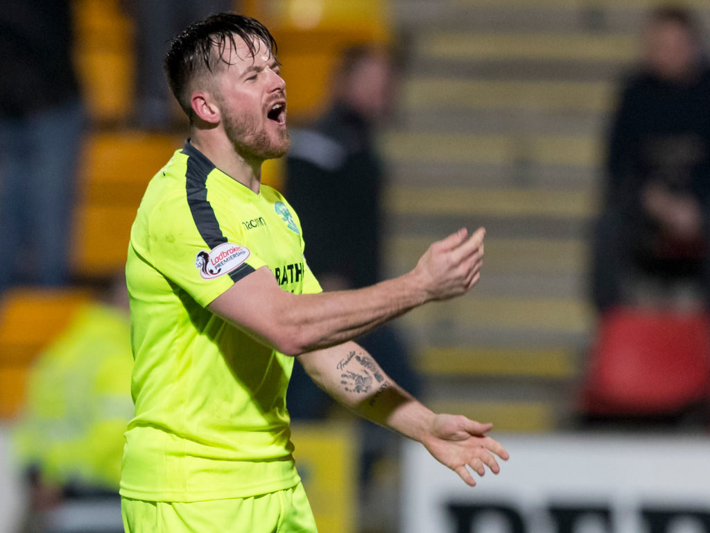 27th February 2019, McDiarmid Park, Perth, Scotland; Ladbrokes Premiership football, St Johnstone versus Hibernian; Marc McNulty of Hibernian celebrates after scoring to make it 2-1 for Hibernian