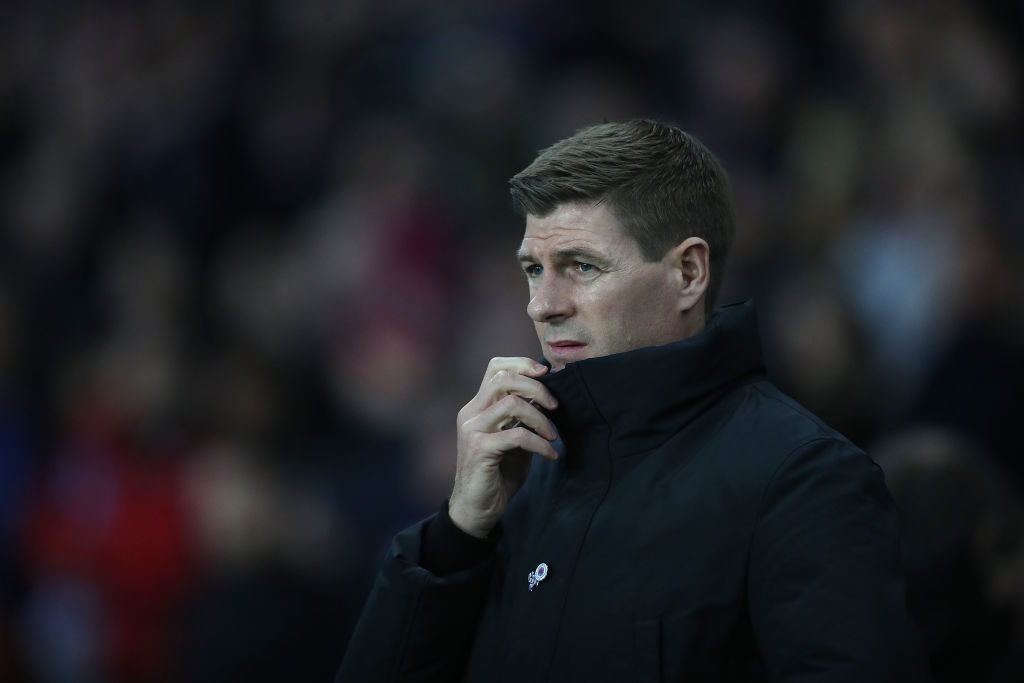 GLASGOW, SCOTLAND - FEBRUARY 27: Rangers manager Steven Gerrard looks on during the Ladbrokes Scottish Premier League match between Rangers and Dundee at Ibrox Stadium on February 27, 2019 in Glasgow, Scotland.
