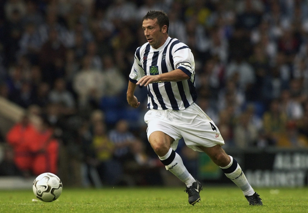 BIRMINGHAM - AUGUST 24: Derek McInnes of West Bromwich Albion in action during the FA Barclaycard Premiership match between West Bromwich Albion and Leeds United at The Hawthorns in Birmingham on August 24, 2002. 