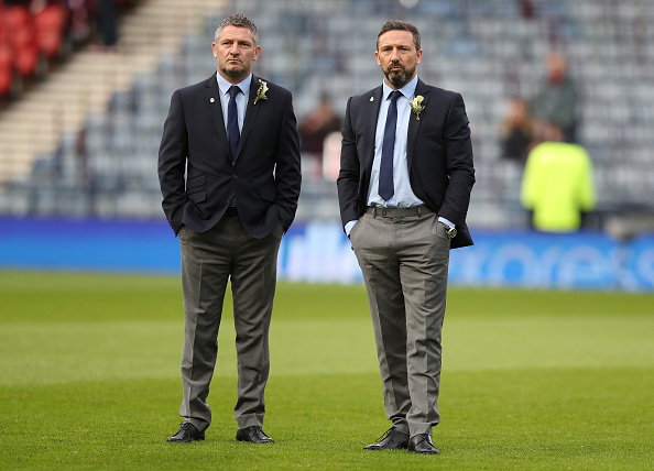 GLASGOW, SCOTLAND - NOVEMBER 27: Aberdeen manager Derek McInnes and assistant Tony Docherty is seen prior to the Betfred Cup Final between Aberdeen and Celtic at Hampden Park on November 27, 2016 in Glasgow, Scotland.