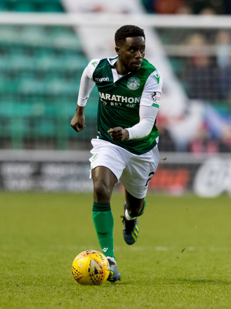 2nd February 2019, Easter Road, Edinburgh, Scotland; Ladbrokes Premiership football, Hibernian versus Aberdeen;Gael Bigirimana of Hibernian on his debut (