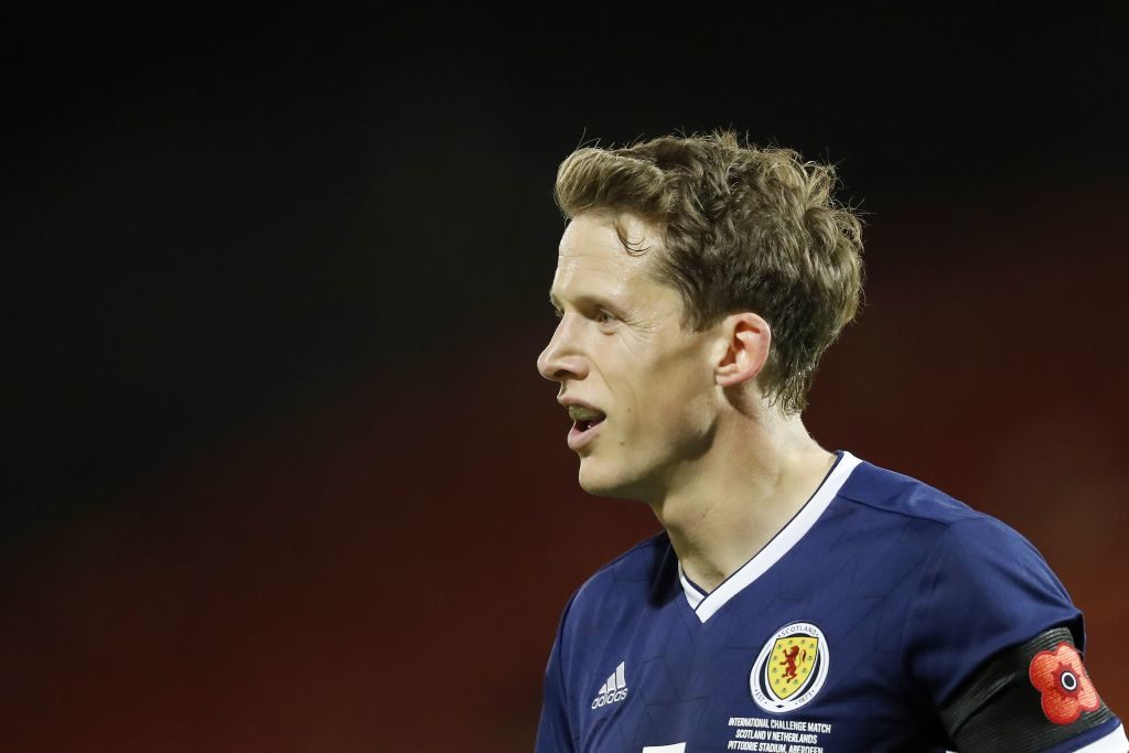 Christophe Berra of Scotland during the friendly match between Scotland and The Netherlands on November 09, 2017 at Pittodrie Stadium in Aberdeen, Scotland