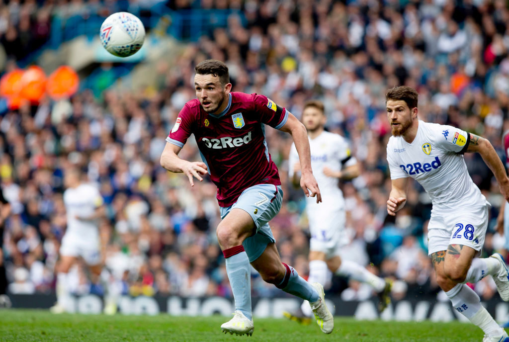 LEEDS, ENGLAND - APRIL 28: John McGinn of Aston Villa in action during the Sky Bet Championship match between Leeds United and Aston Villa at Elland Road on April 28, 2019 in Leeds, England.
