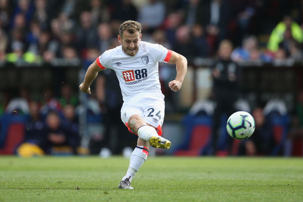 LONDON, ENGLAND - MAY 12: Ryan Fraser of AFC Bournemouth shoots during the Premier League match between Crystal Palace and AFC Bournemouth at Selhurst Park on May 12, 2019 in London, United Kingdom.