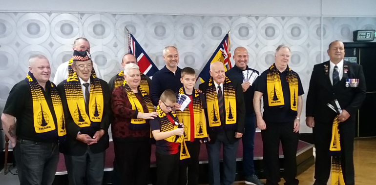 Falkirk manager Ray McKinnon presents tickets to local Royal British Legion branch in Grangemouth ahead of their SPFL League One fixture with Airdrieonians.