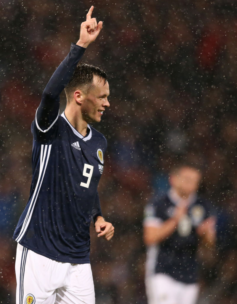 Lawrence Shankland celebrates scoring for Scotland