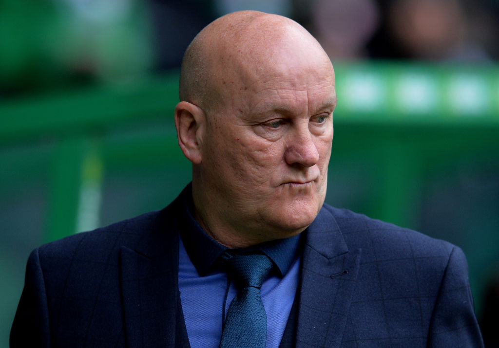 GLASGOW, SCOTLAND - MARCH 03: Greenock Morton manager Jim Duffy during the Scottish Cup Quarter Final match between Celtic and Greenock Morton at Celtic Park on March 3, 2018 in Glasgow, Scotland.