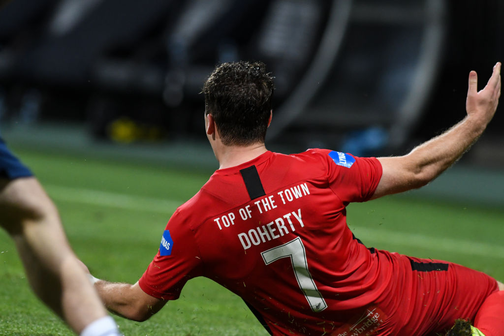 Ben Doherty of Coleraine FC celebrates during the UEFA...