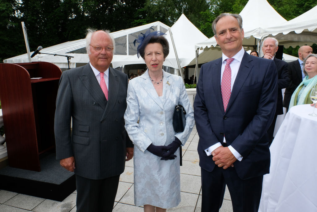 HAMBURG, GERMANY - JUNE 15: Claus-G. Budelmann (President Anglo German Club) with Princess Anne and Nicholas Teller (HK GB) attend a birthday party for Queen Elizabeth II June 15, 2017 in Hamburg, Germany. Dunfermline