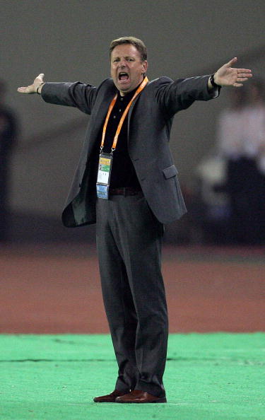 Norway coach Bjarne Berntsen reacts duri