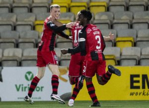 Jake Doyle-Hayes celebrates his goal against Livingston