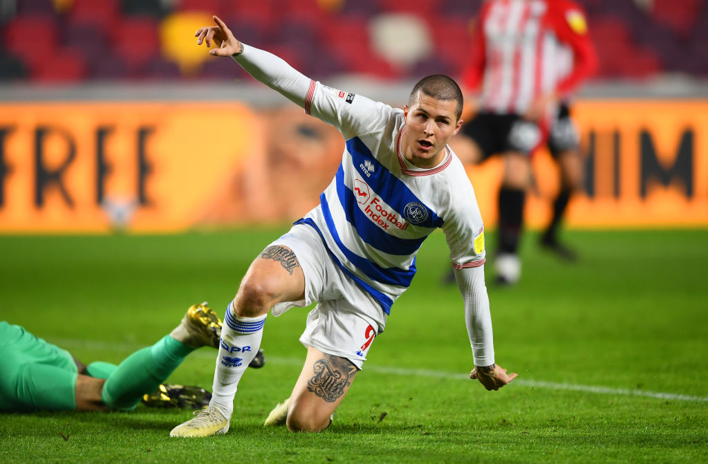 Lyndon Dykes celebrates his goal against Brentford