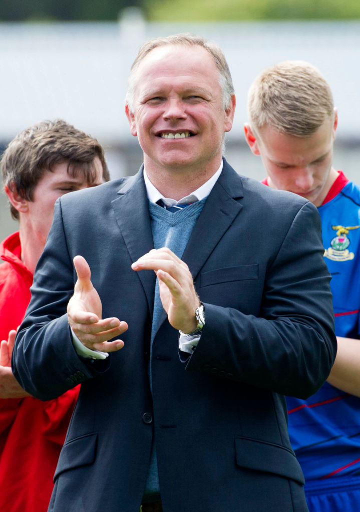 11/05/14 SCOTTISH PREMIERSHIP .ICT v ST JOHNSTONE .CALEDONIAN STADIUM - INVERNESS .All smiles from ICT manager John Hughes