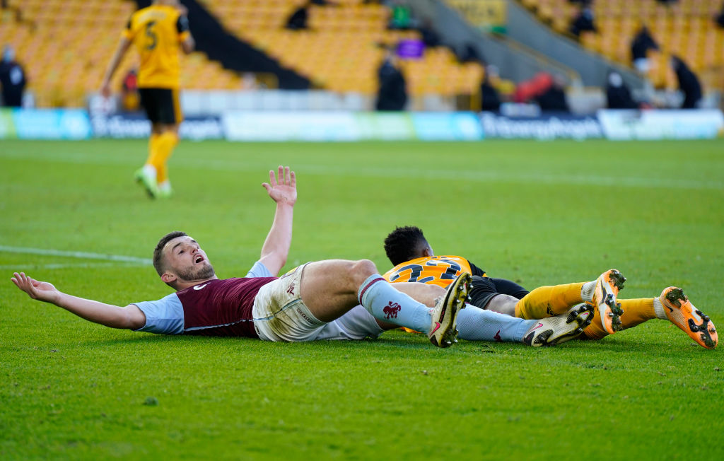 John McGinn appeals successfully for a penalty