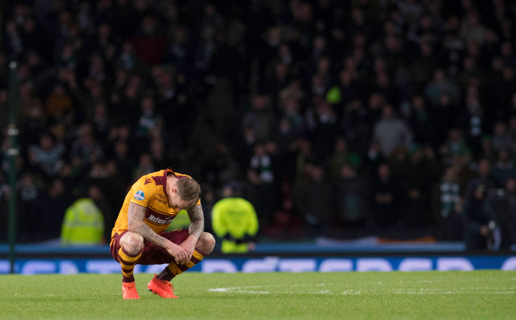 26/11/17 BETFRED CUP FINAL .MOTHERWELL v CELTIC.HAMPDEN PARK - GLASGOW .Motherwell's Richard Tait is left dejected at full time
