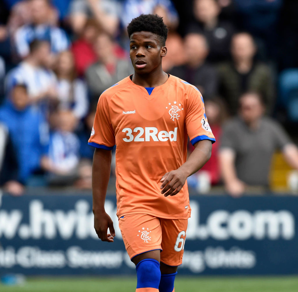 19/05/19 LADBROKES PREMIERSHIP.KILMARNOCK v RANGERS.RUGBY PARK - KILMARNOCK .Dapo Mebude in action for Rangers.
