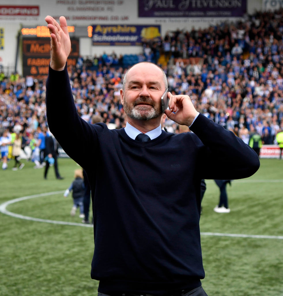 19/05/19 LADBROKES PREMIERSHIP.KILMARNOCK v RANGERS.RUGBY PARK - KILMARNOCK .Kilmarnock manager Steve Clarke celebrates at full-time.