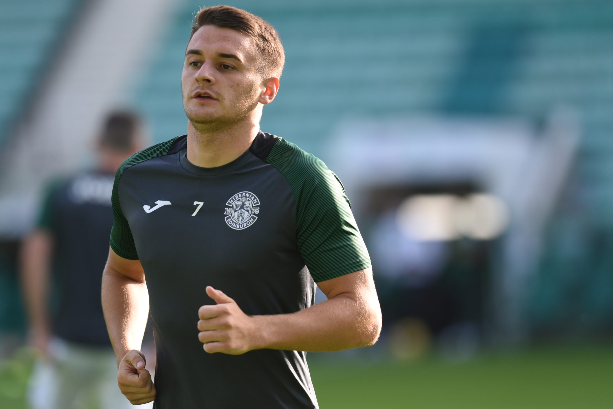 EDINBURGH, SCOTLAND - JULY 22: Kyle Maggenis of Hibernian FC before the UEFA Conference League second qualifying round first leg match between Hibe...