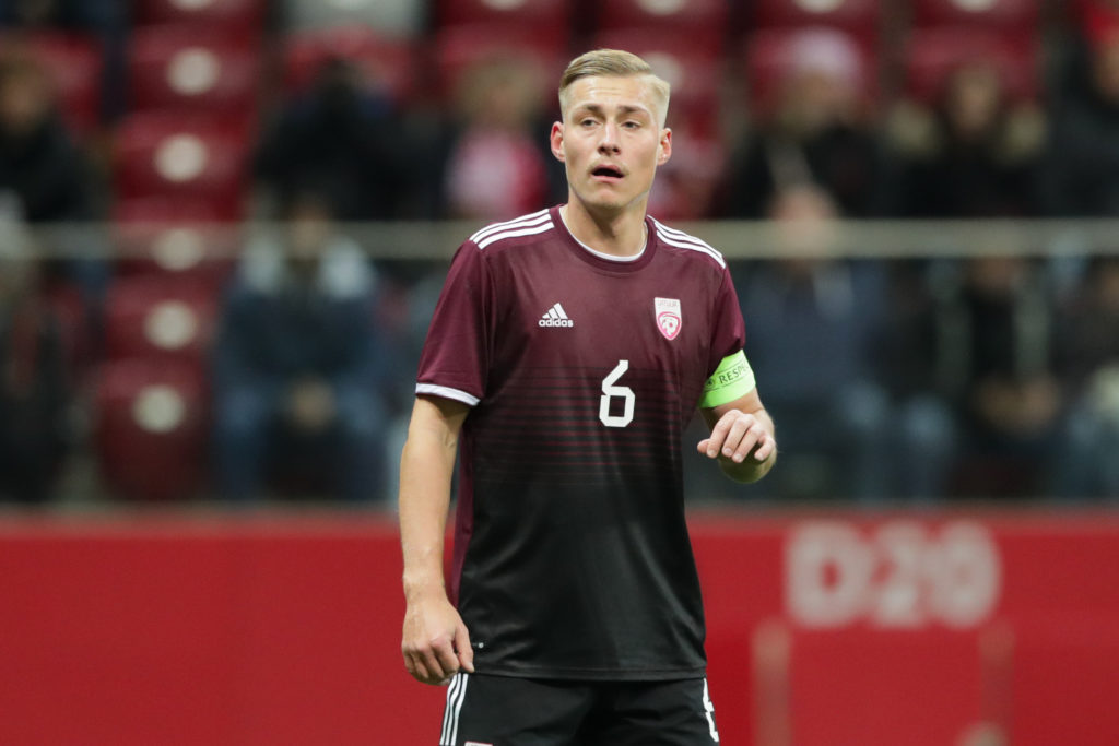 Kristers Tobers of Latvia seen during the Friendly match